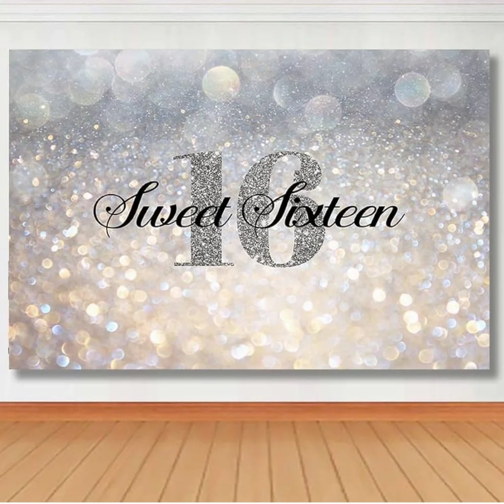 Sweet 16 Birthday Party Backdrop Shiny (No Glitter)